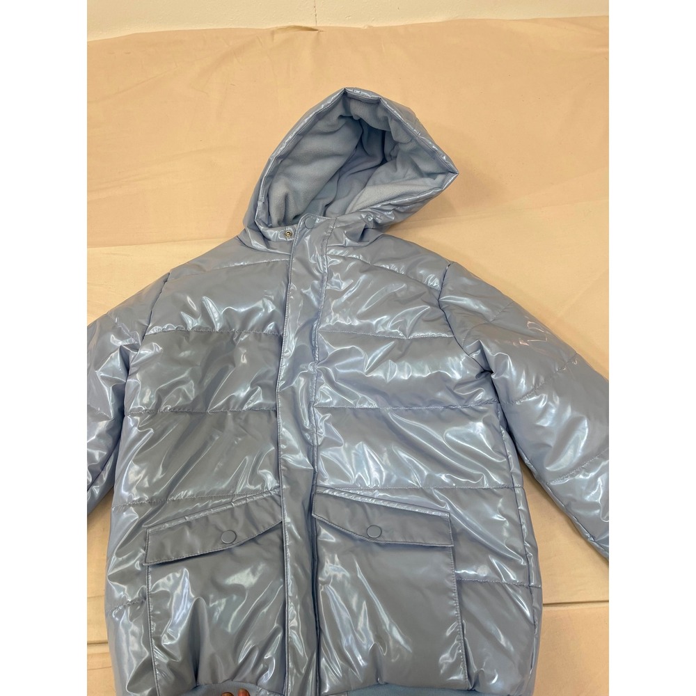 Cat & Jack Kids Metallic Light Blue Puffer Jacket Hooded Padded Coat XL 14